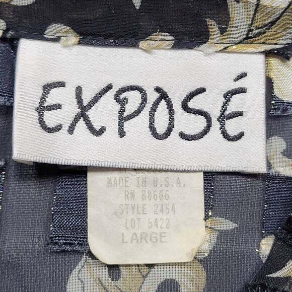 Expose Black Gold Shirt Preppy Floral Long Sleeves Button Up Womens Size L Top - Picture 9 of 10